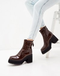 Botki lakierowane Dark Brown 9191  Donna Fabiani